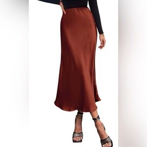 Elegant Satin Rust Skirt